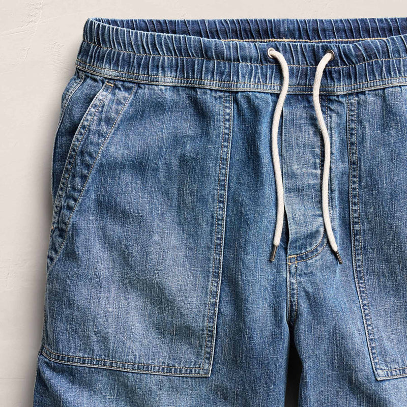 Linen Denim Drawstring Short in Blue Wash | James Perse Los Angeles