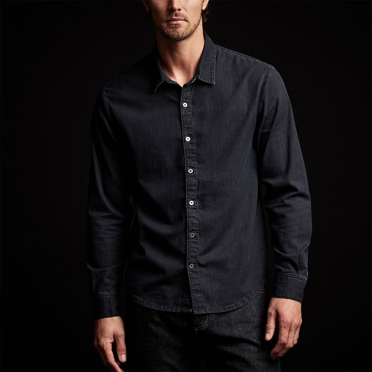 Lightweight Denim Shirt - Blue Black | James Perse Los Angeles