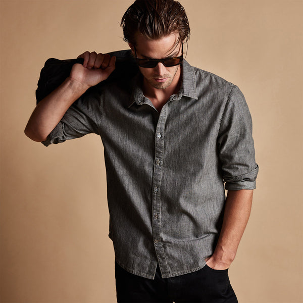 Lightweight Denim Garment Washed Shirt in Grey Denim | James Perse Los Angeles