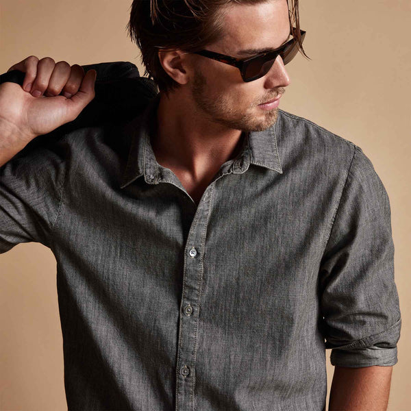 Lightweight Denim Garment Washed Shirt in Grey Denim | James Perse Los Angeles