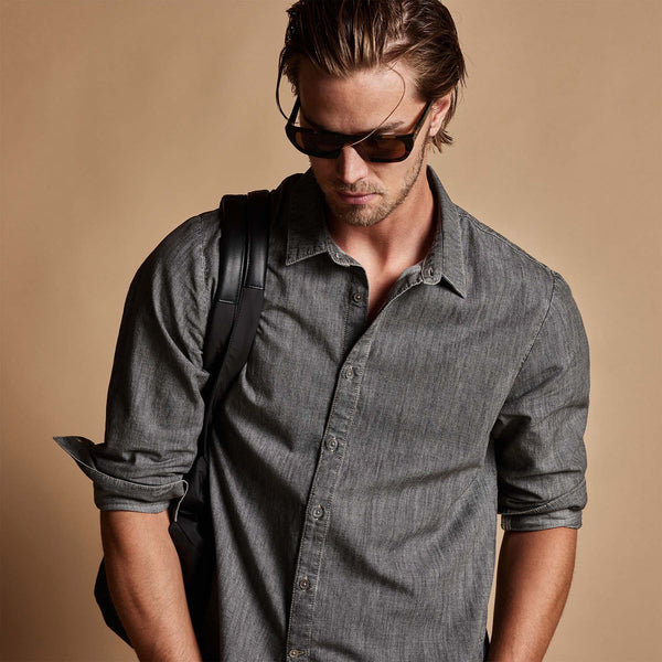 Lightweight Denim Garment Washed Shirt in Grey Denim | James Perse Los Angeles