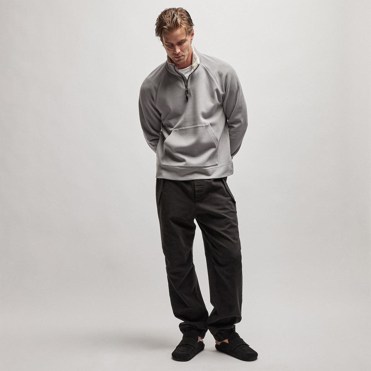 Sherpa Lined Scuba Half Zip in Silver Grey | James Perse Los Angeles