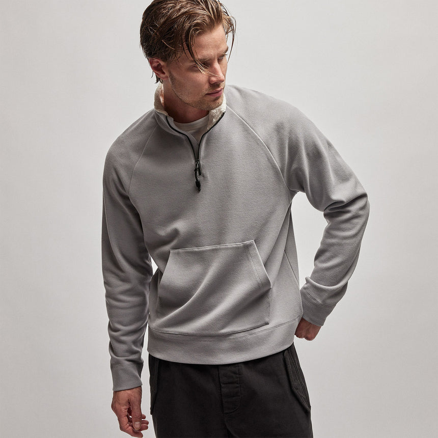 Sherpa Lined Scuba Half Zip in Silver Grey | James Perse Los Angeles