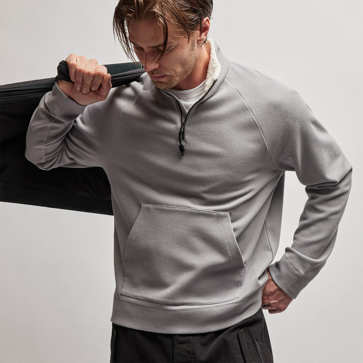Sherpa Lined Scuba Half Zip in Silver Grey | James Perse Los Angeles