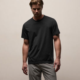 Double Ply Lotus Jrsy Short Sleeve Crew in Black | James Perse Los Angeles