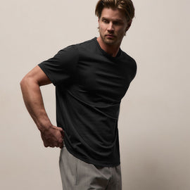 Double Ply Lotus Jrsy Short Sleeve Crew in Black | James Perse Los Angeles