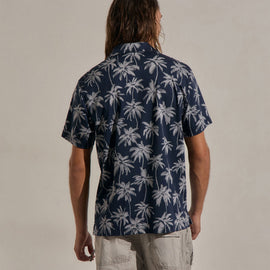Palm Print Performance Pique Polo in Navy Print | James Perse Los Angeles