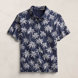 Palm Print Performance Pique Polo in Navy Print | James Perse Los Angeles