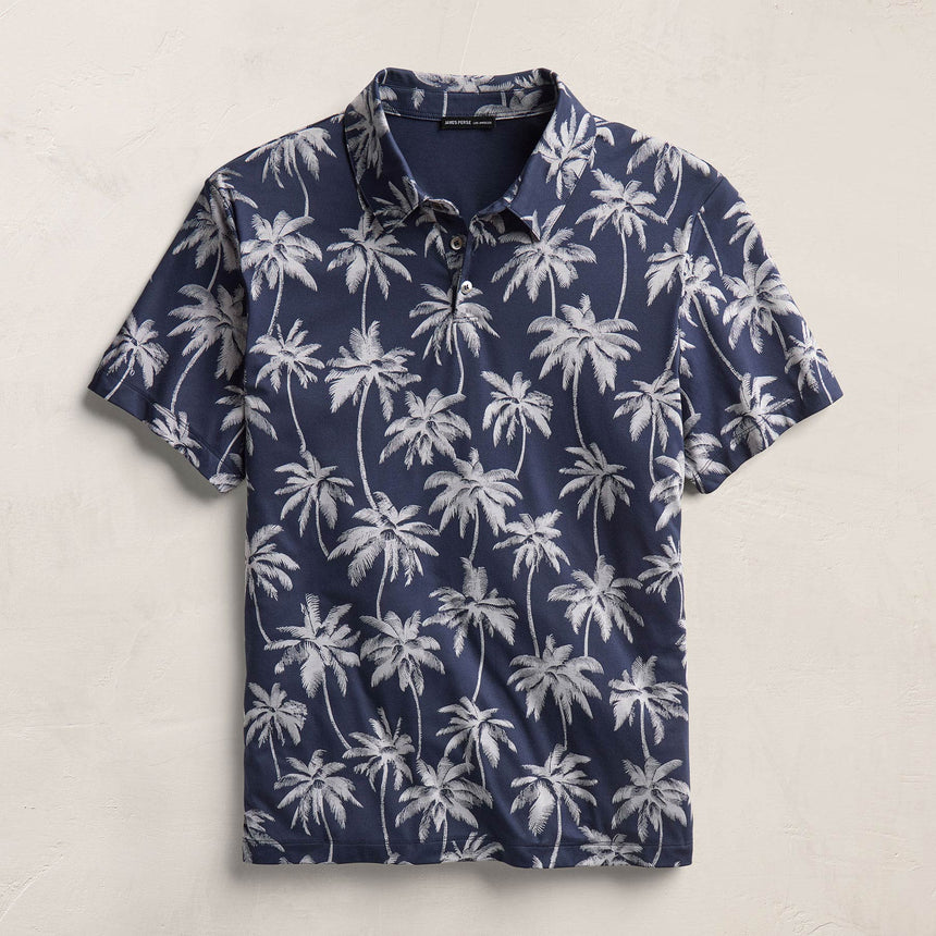 Palm Print Performance Pique Polo in Navy Print | James Perse Los Angeles