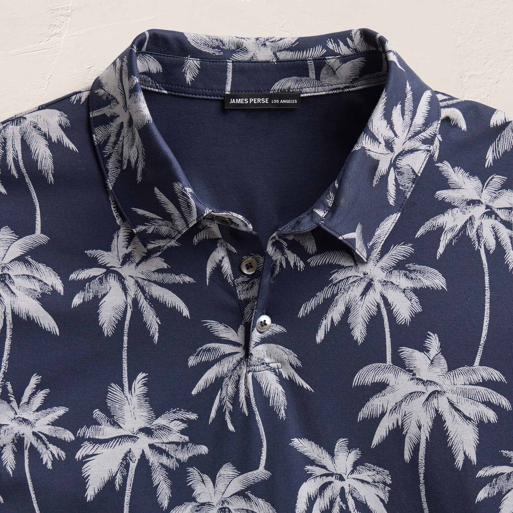 Palm Print Performance Pique Polo in Navy Print | James Perse Los Angeles