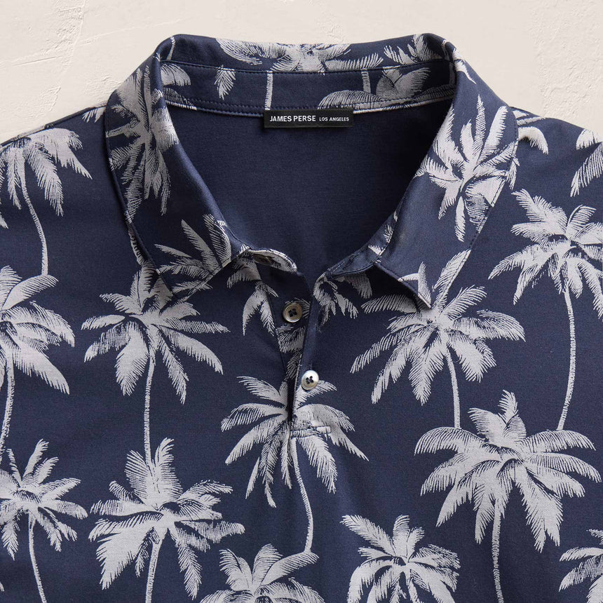 Palm Print Performance Pique Polo in Navy Print | James Perse Los Angeles