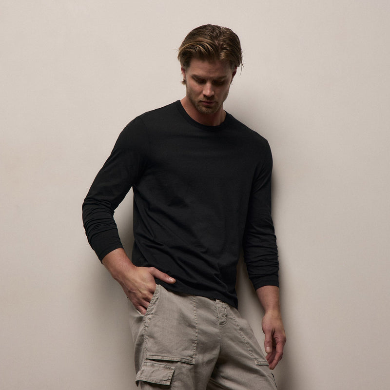 Luxe Lotus Jersey Long Sleeve in Black | James Perse Los Angeles