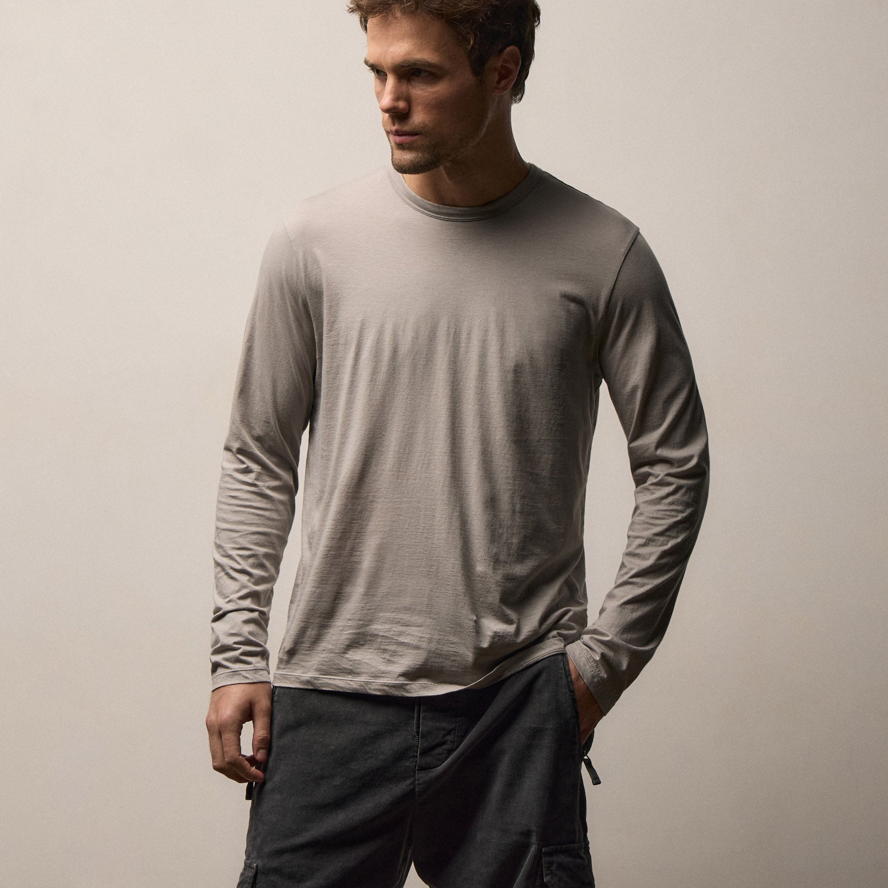 Luxe Lotus Jersey Crew in Fog | James Perse Los Angeles