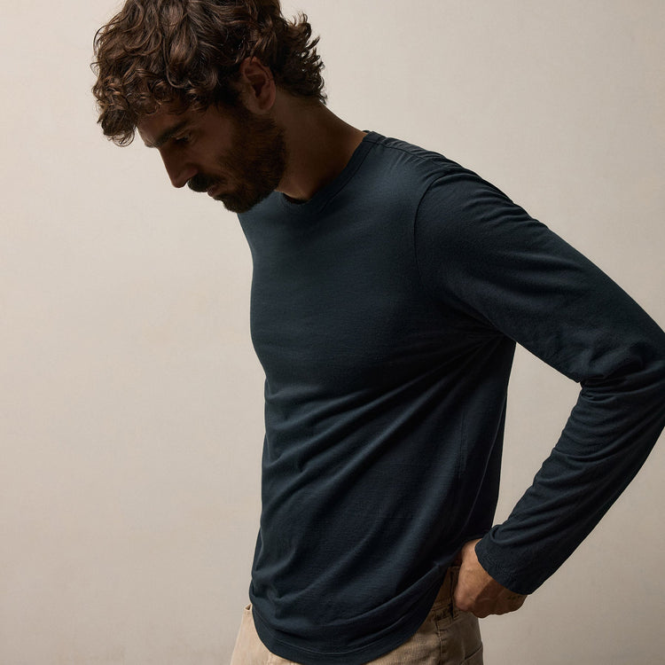 Luxe Lotus Jersey Crew in French Navy | James Perse Los Angeles