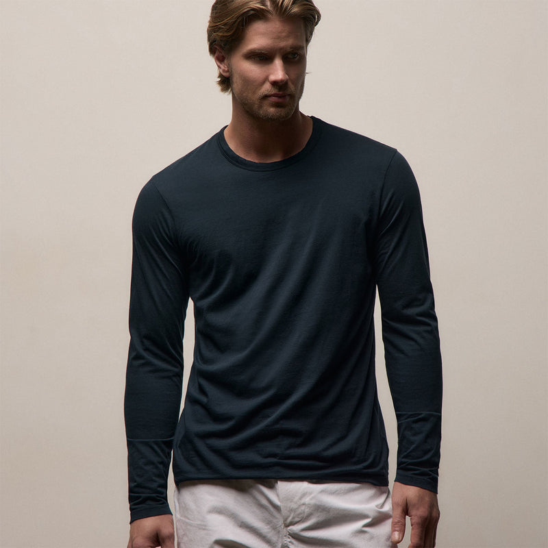 Luxe Lotus Jersey Long Sleeve in French Navy | James Perse Los Angeles