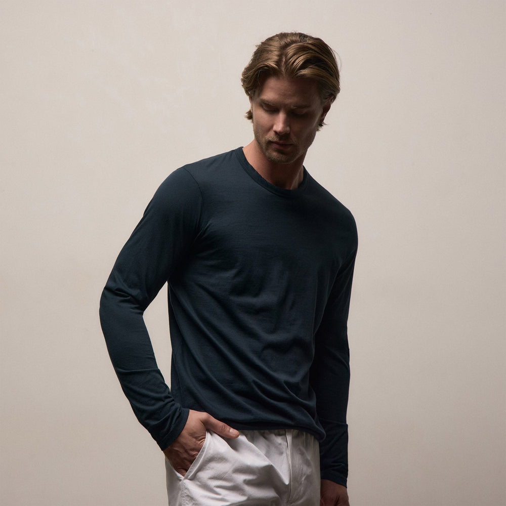 Luxe Lotus Jersey Long Sleeve in French Navy | James Perse Los Angeles