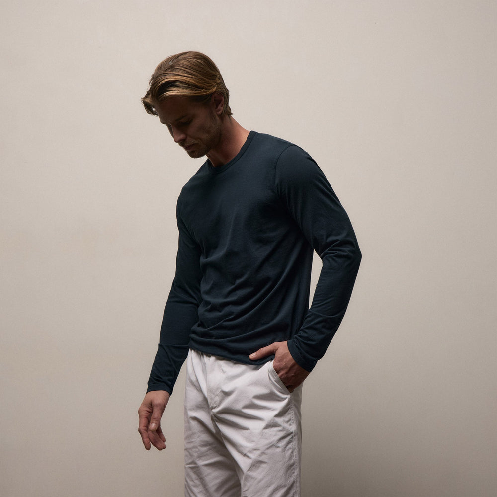 Luxe Lotus Jersey Long Sleeve in French Navy | James Perse Los Angeles