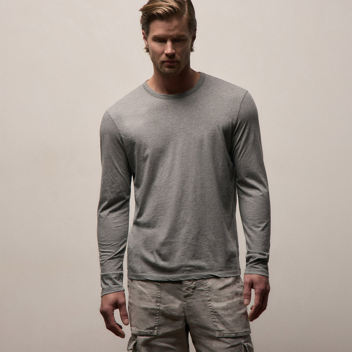 Luxe Lotus Jersey Long Sleeve in Heather Grey | James Perse Los Angeles