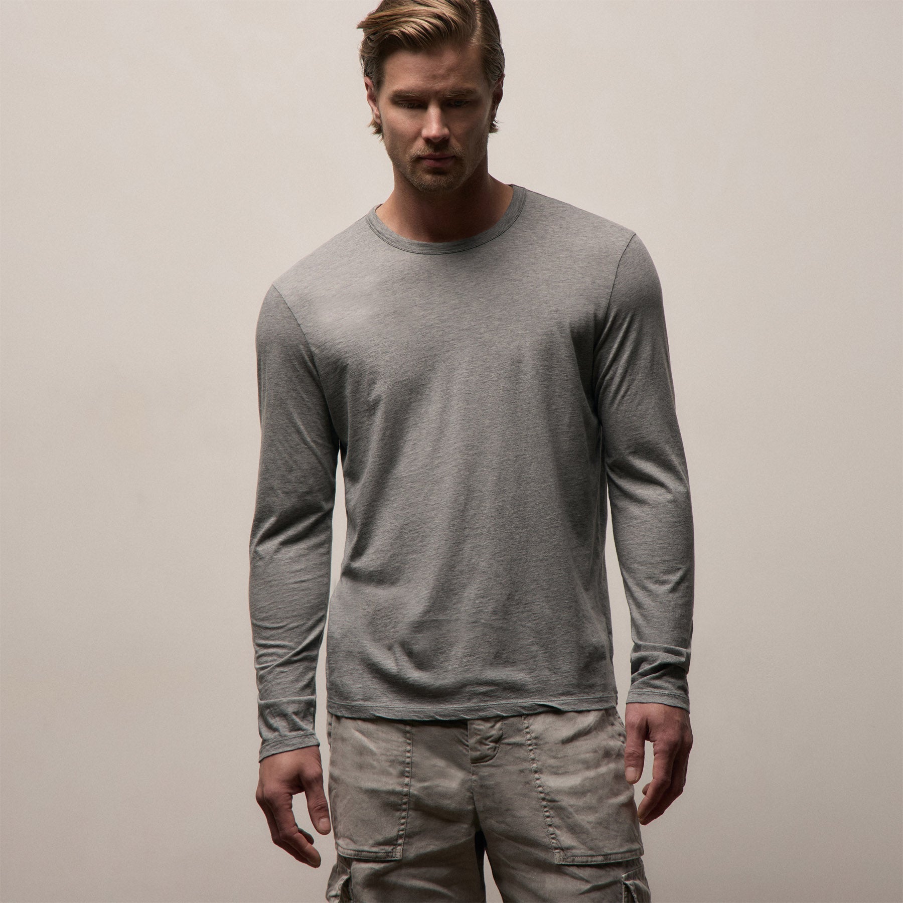 Luxe Lotus Jersey Long Sleeve in Heather Grey | James Perse Los Angeles