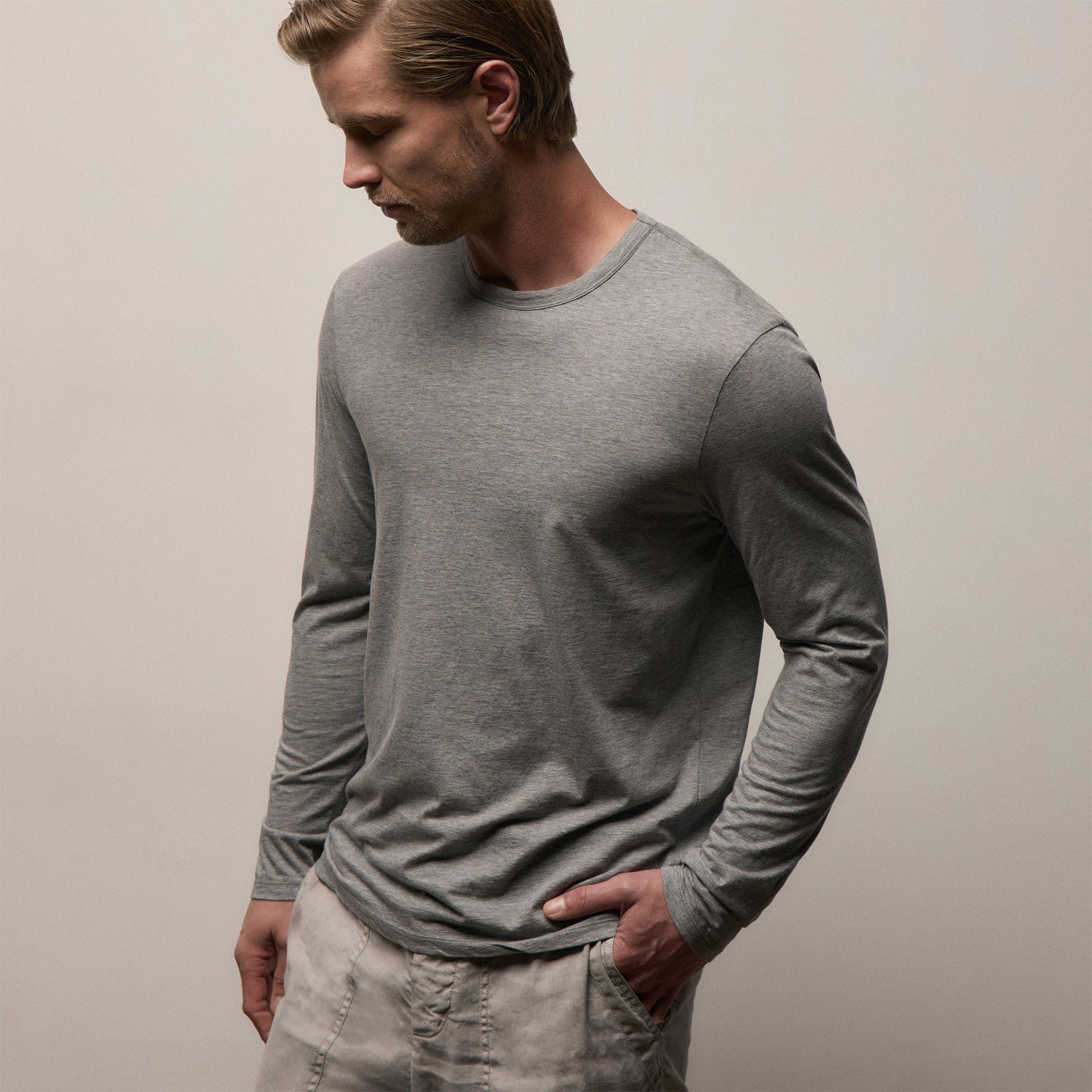 Luxe Lotus Jersey Long Sleeve in Heather Grey | James Perse Los Angeles