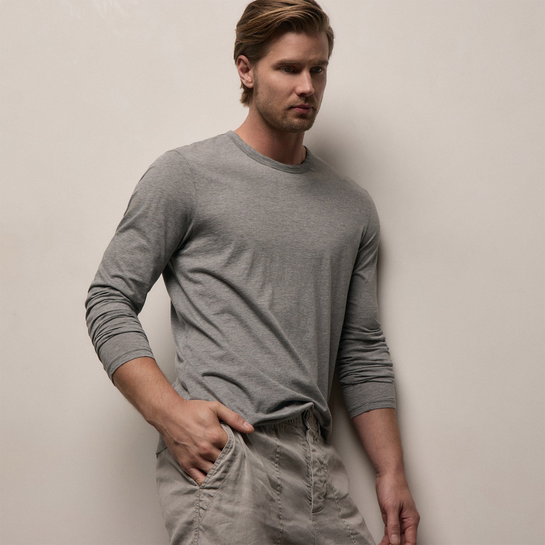 Luxe Lotus Jersey Long Sleeve in Heather Grey | James Perse Los Angeles