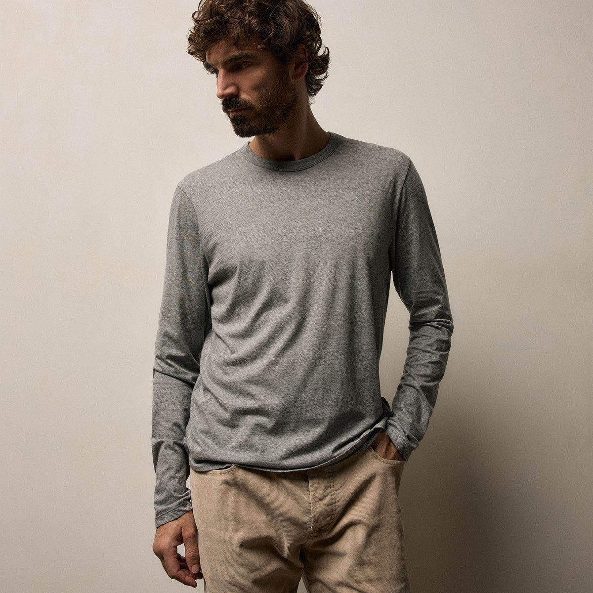 Luxe Lotus Jersey Crew in Heather Grey | James Perse Los Angeles