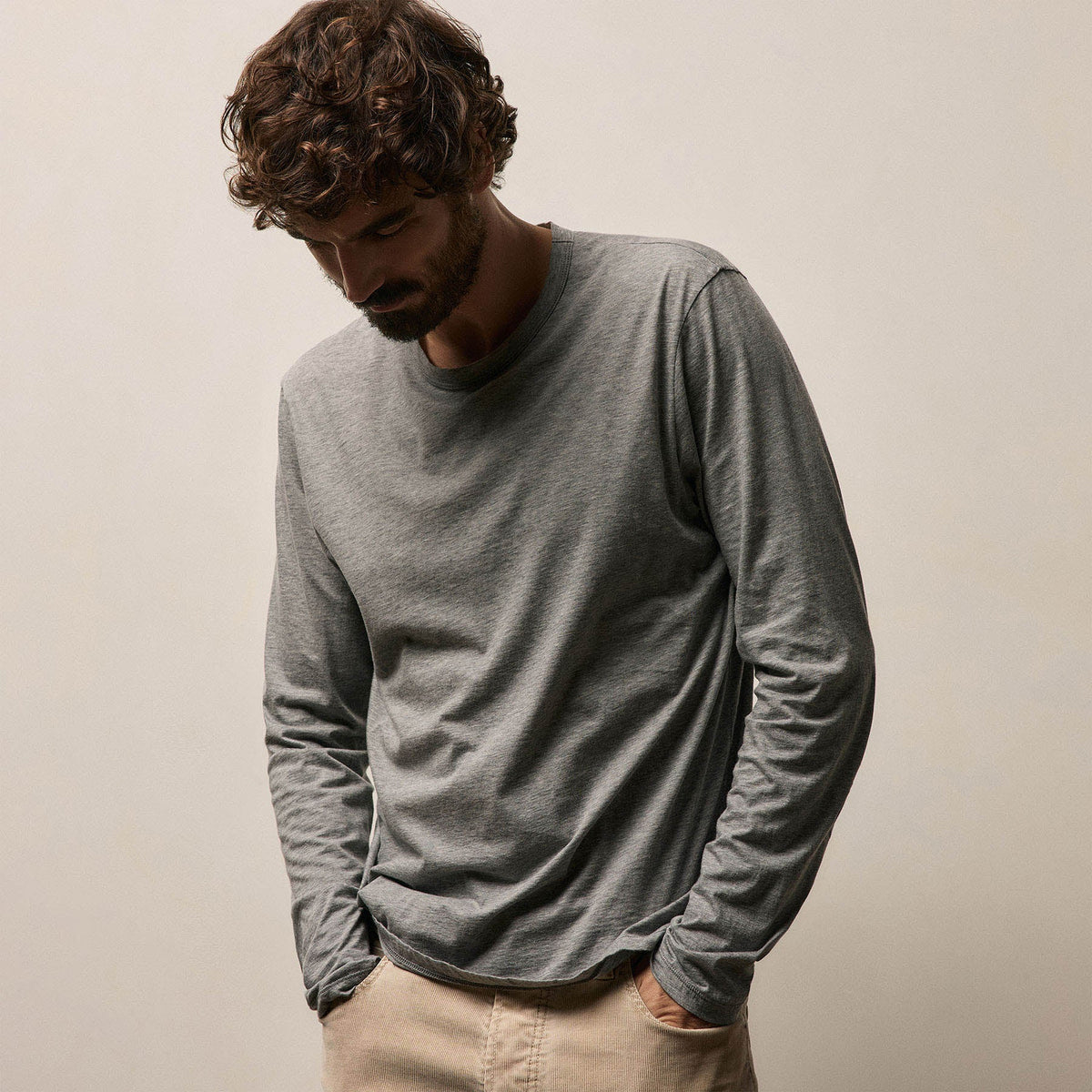 Luxe Lotus Jersey Crew in Heather Grey | James Perse Los Angeles