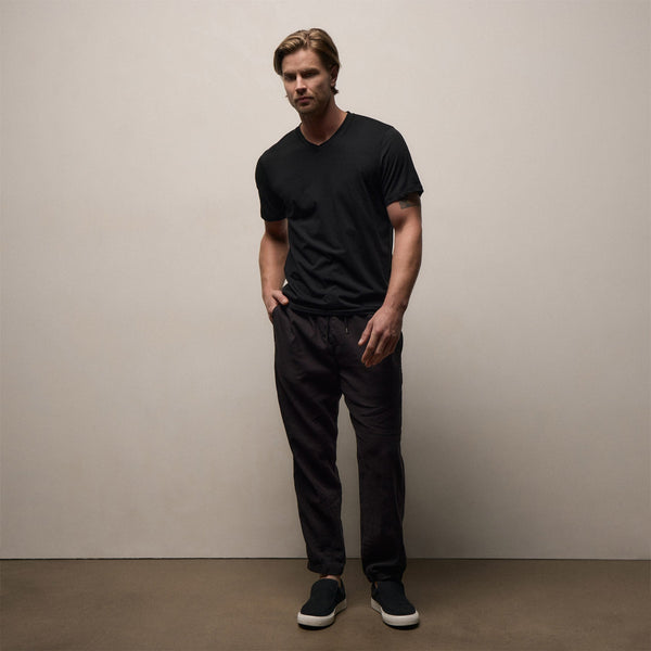 Luxe Lotus Jersey V Neck in Black | James Perse Los Angeles