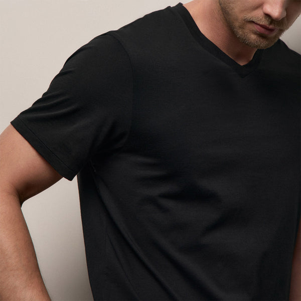 Luxe Lotus Jersey V Neck in Black | James Perse Los Angeles