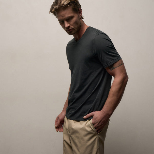 Luxe Lotus Jersey V Neck in Carbon | James Perse Los Angeles