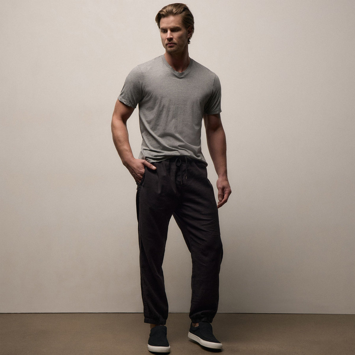 Luxe Lotus Jersey V Neck in Heather Grey | James Perse Los Angeles