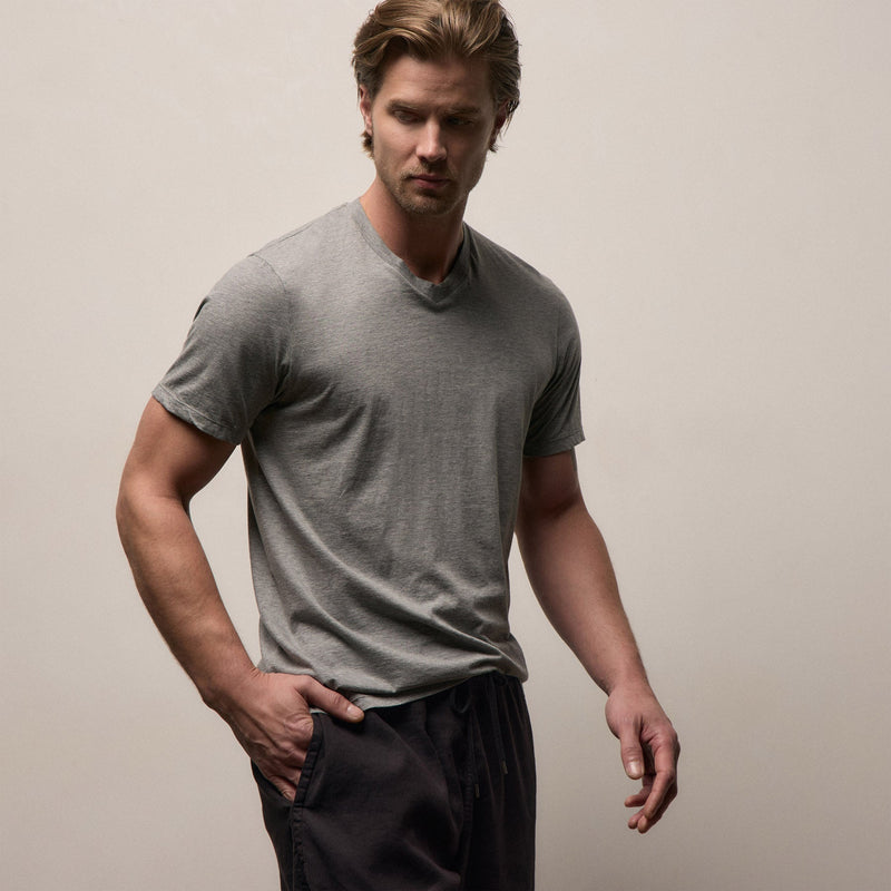 Luxe Lotus Jersey V Neck in Heather Grey | James Perse Los Angeles