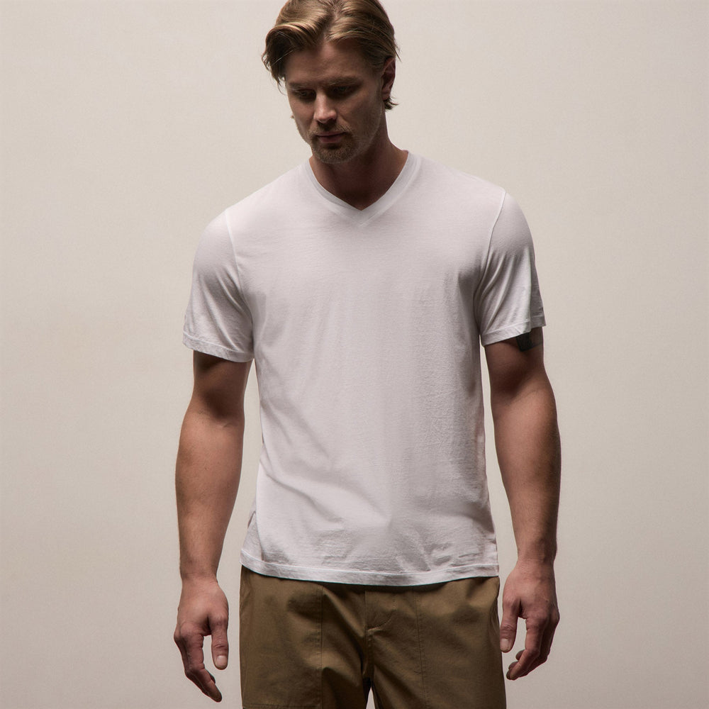Luxe Lotus Jersey V Neck in White | James Perse Los Angeles