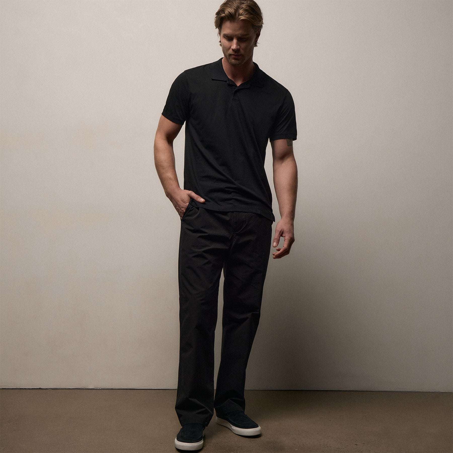 Luxe Lotus Jersey Polo in Black | James Perse Los Angeles