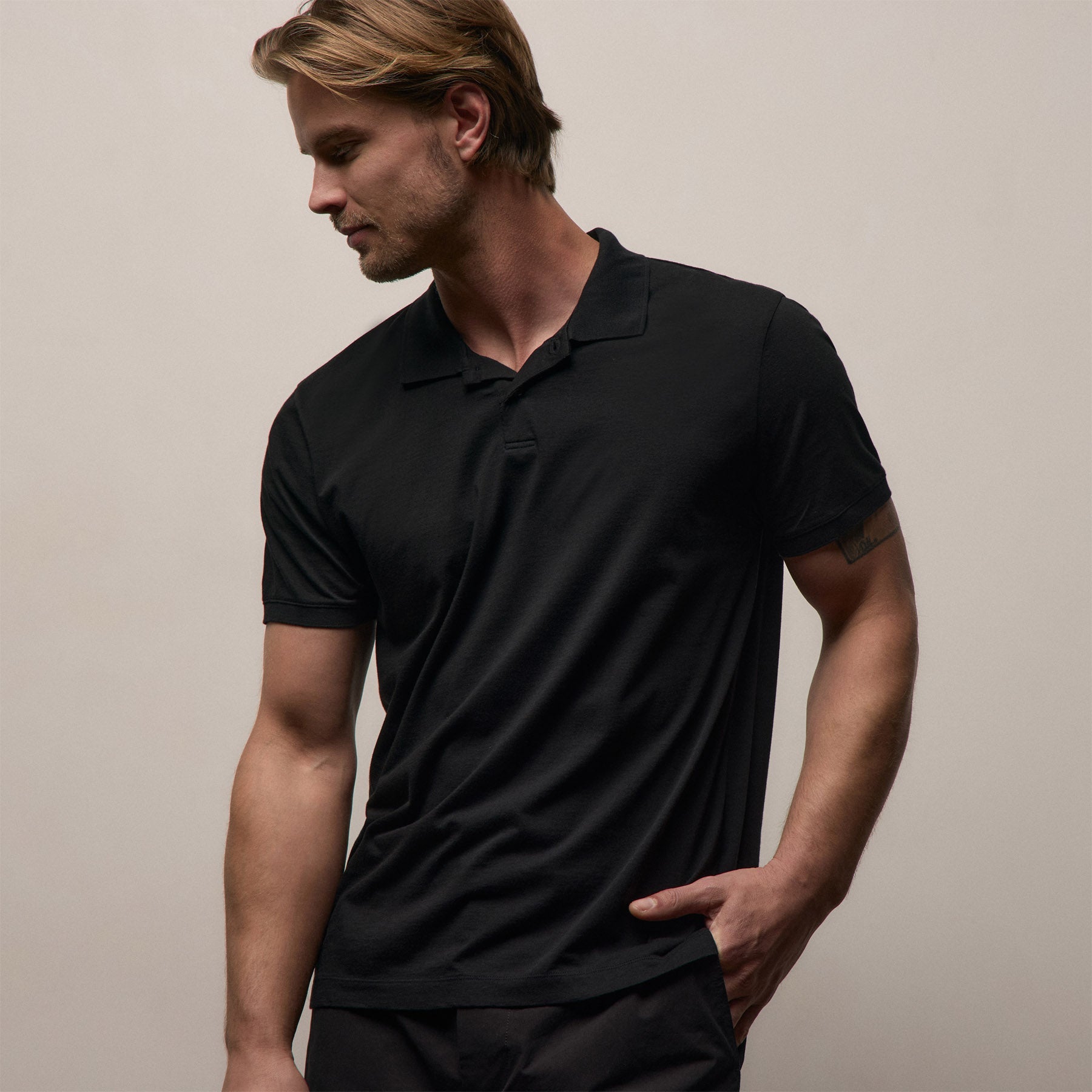 Luxe Lotus Jersey Polo in Black | James Perse Los Angeles