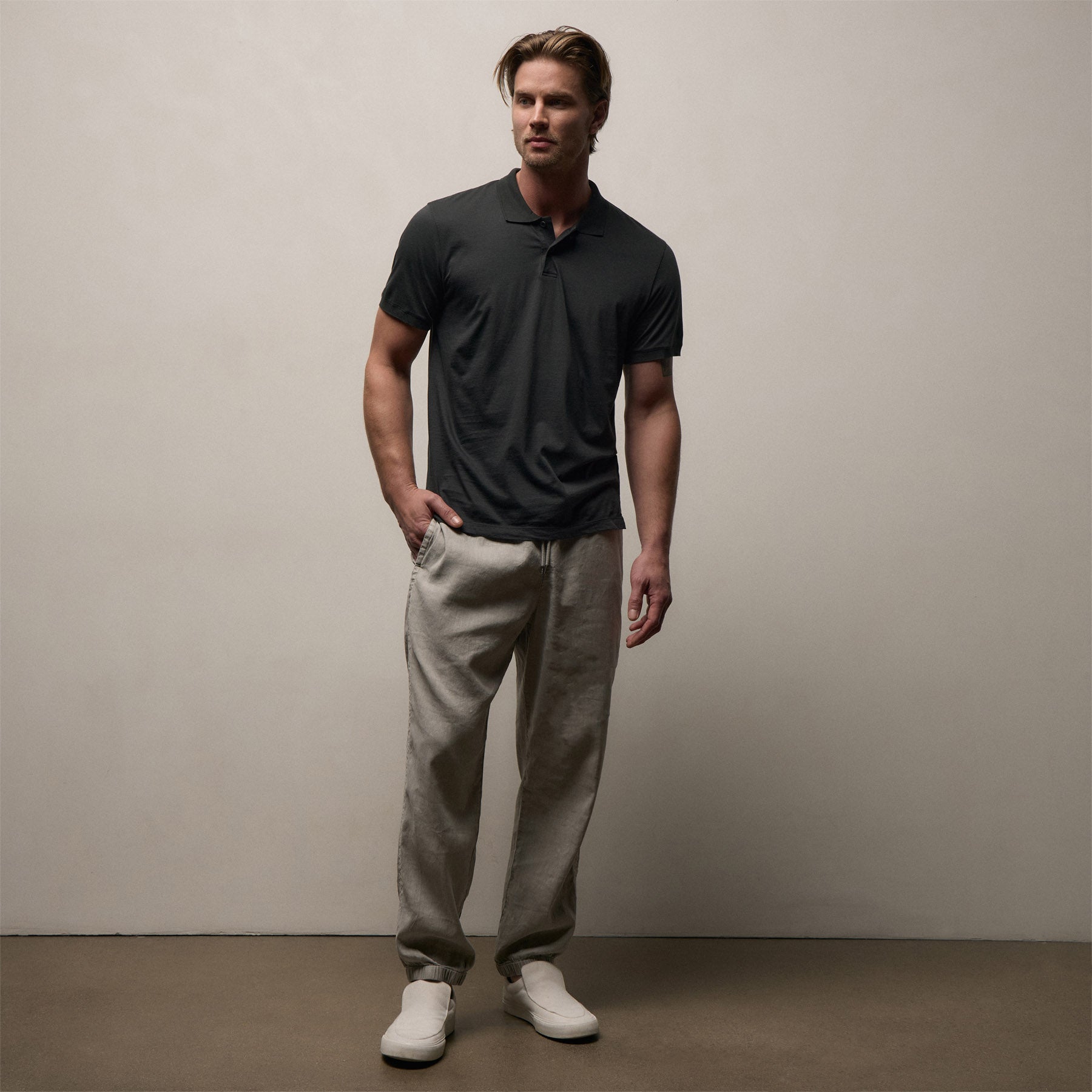 Luxe Lotus Jersey Polo in Carbon | James Perse Los Angeles