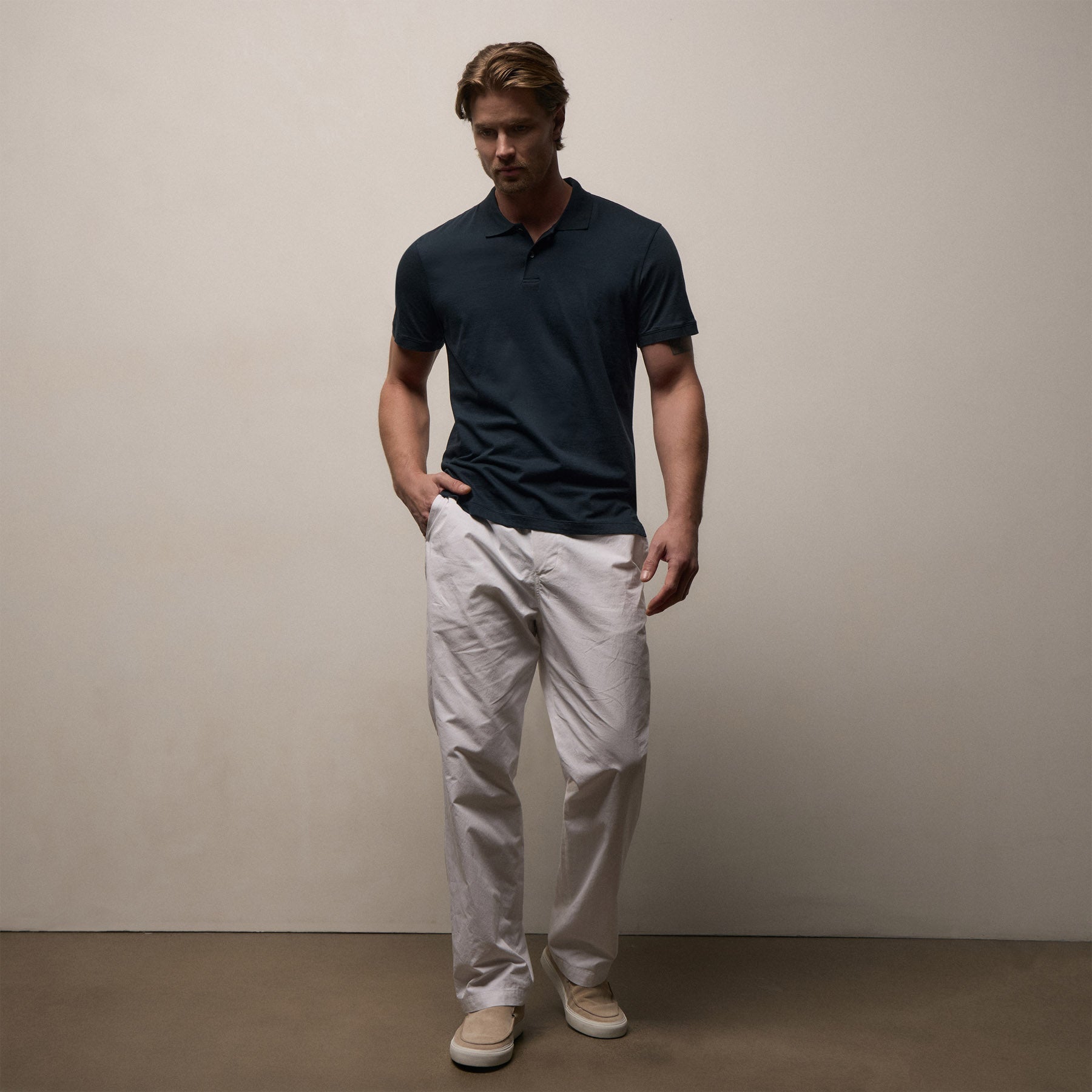 Luxe Lotus Jersey Polo in French Navy | James Perse Los Angeles