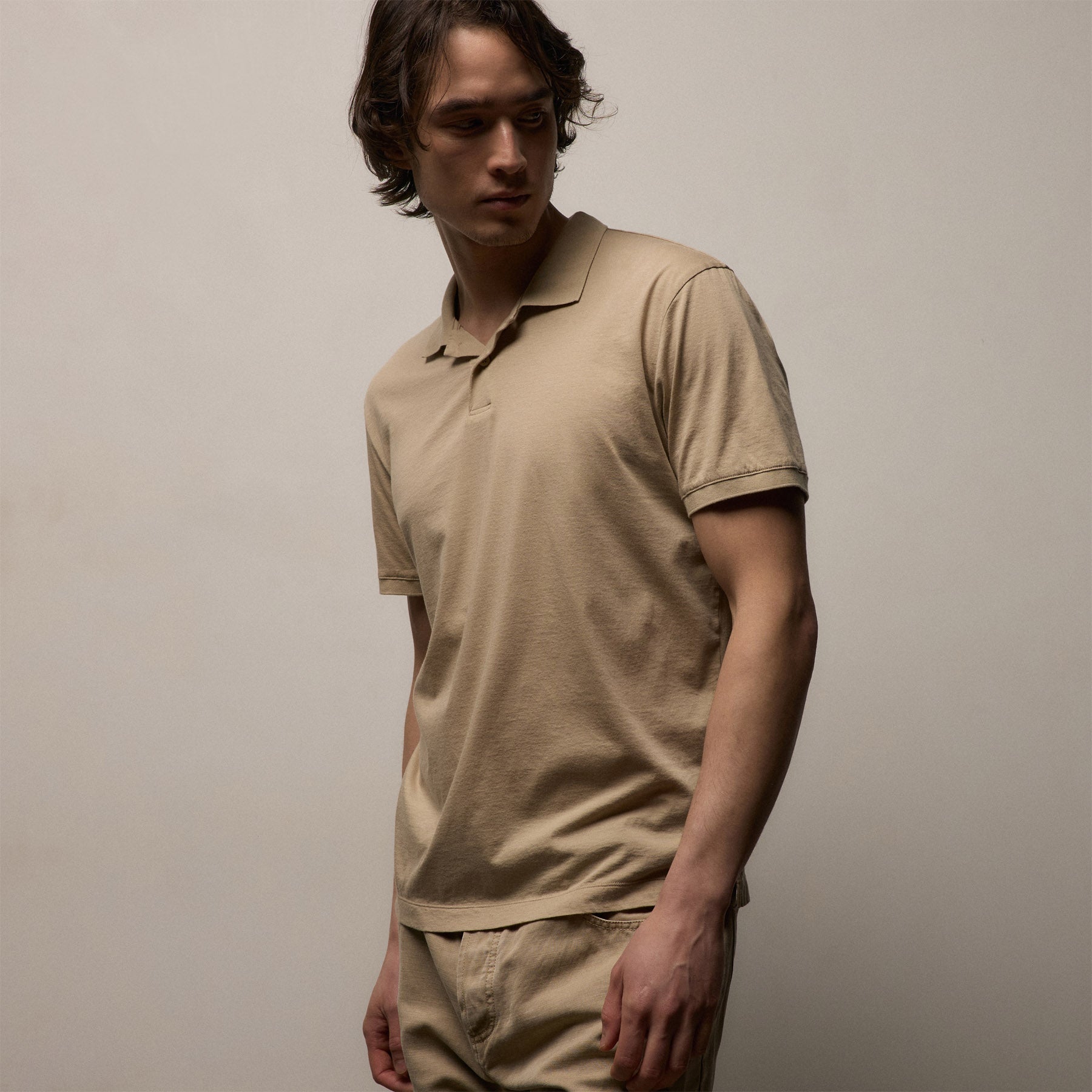 Luxe Lotus Jersey Polo - Light Khaki | James Perse