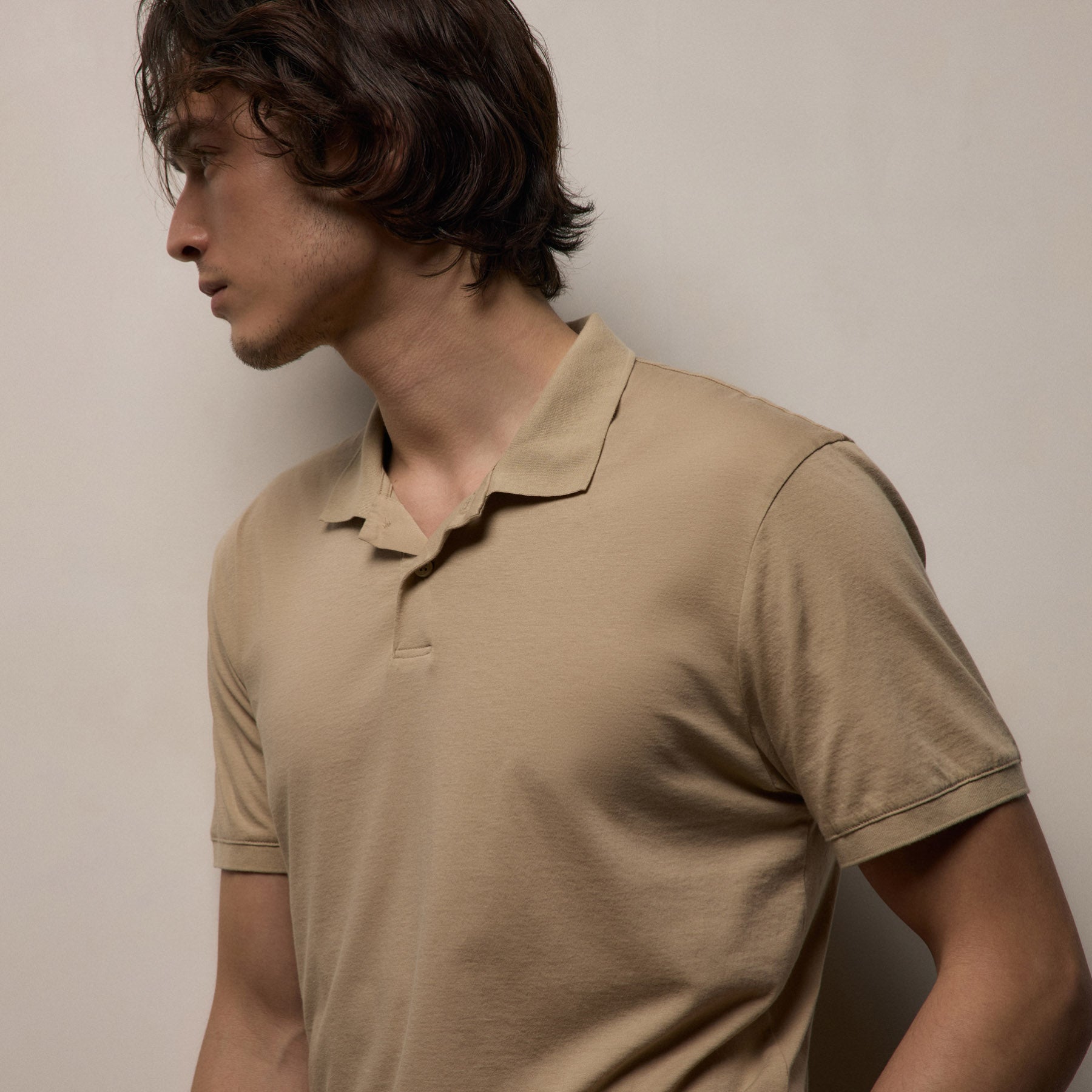 Luxe Lotus Jersey Polo in Light Khaki | James Perse Los Angeles