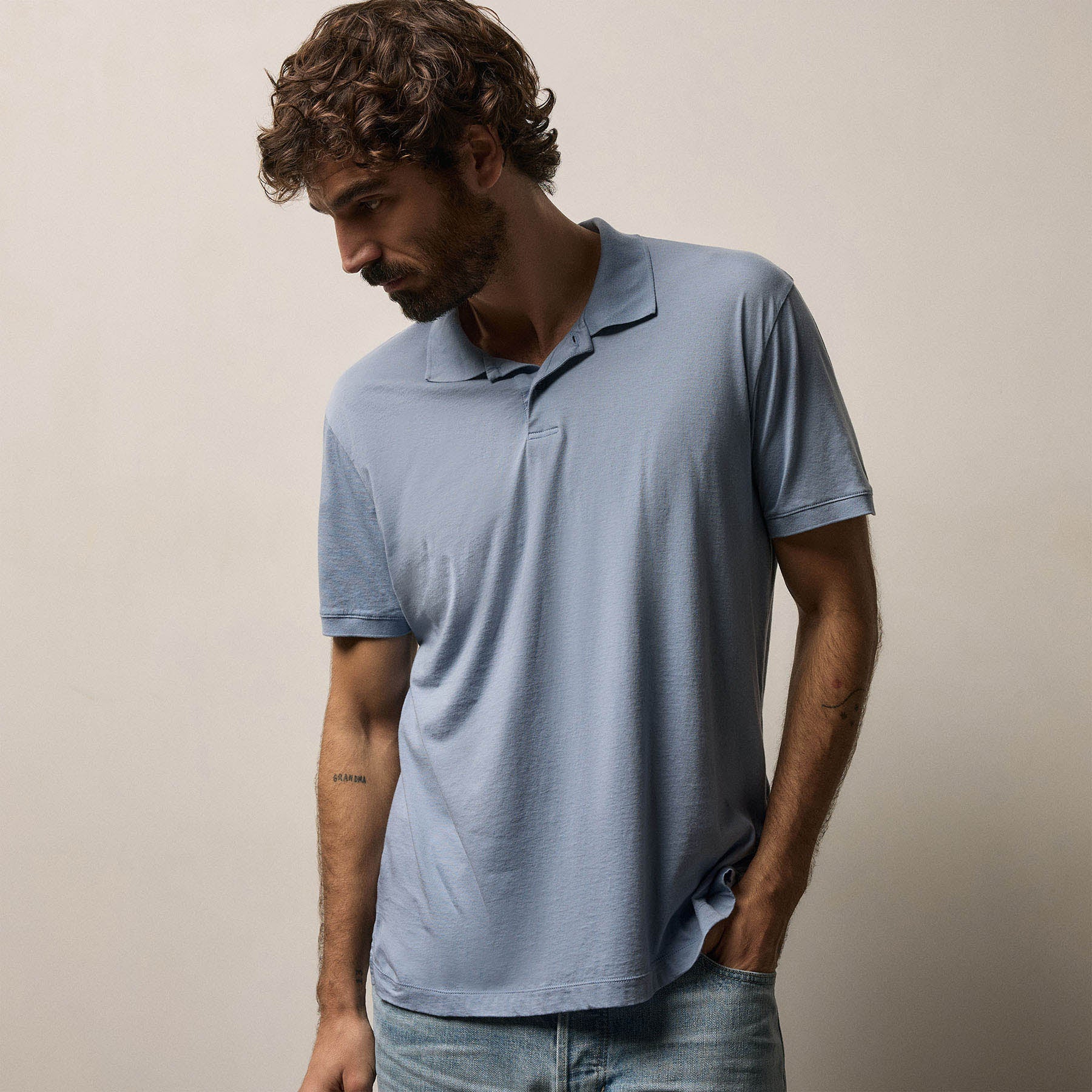 Luxe Lotus Jersey Polo in Ocean | James Perse Los Angeles