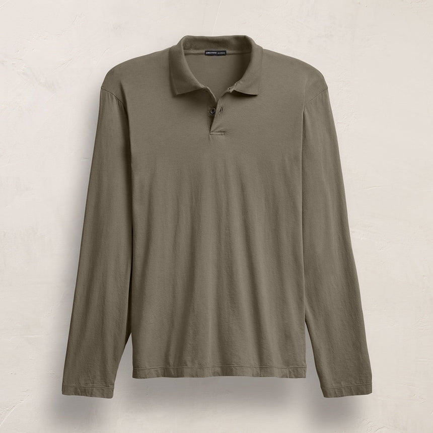 Luxe Lotus Jersey Long Sleeve Polo in Birch | James Perse Los Angeles