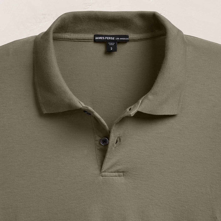 Luxe Lotus Jersey Long Sleeve Polo in Birch | James Perse Los Angeles