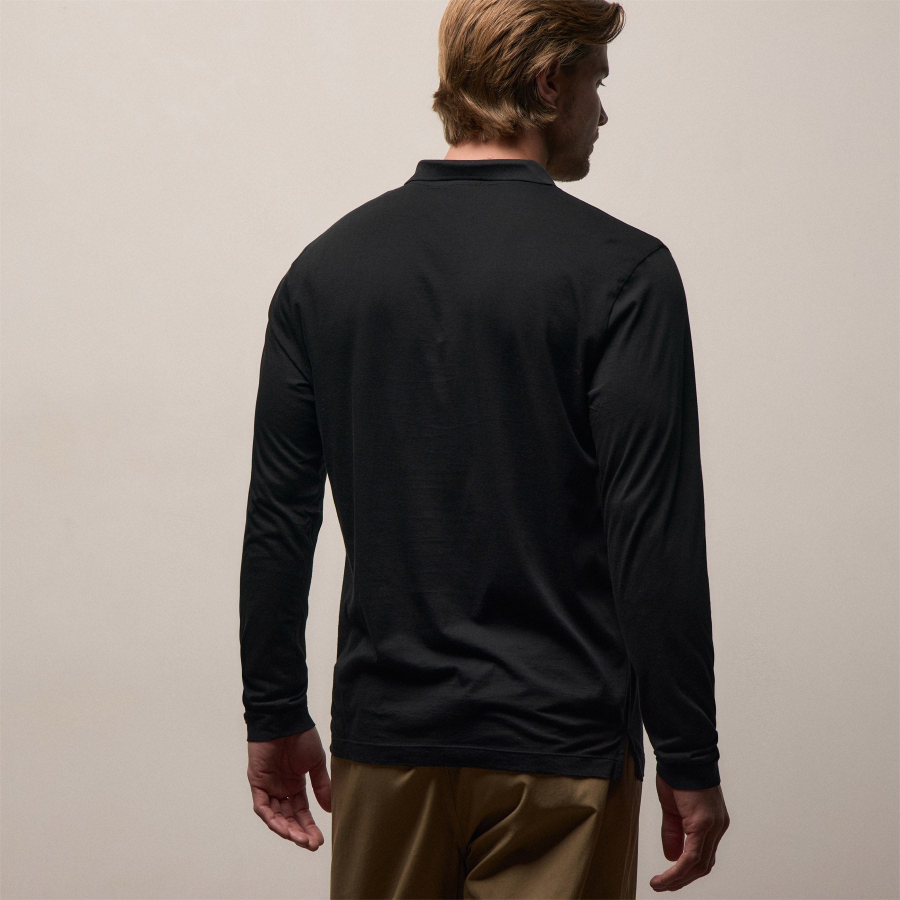 Luxe Lotus Jersey Long Sleeve Polo - Black | James Perse Los Angeles