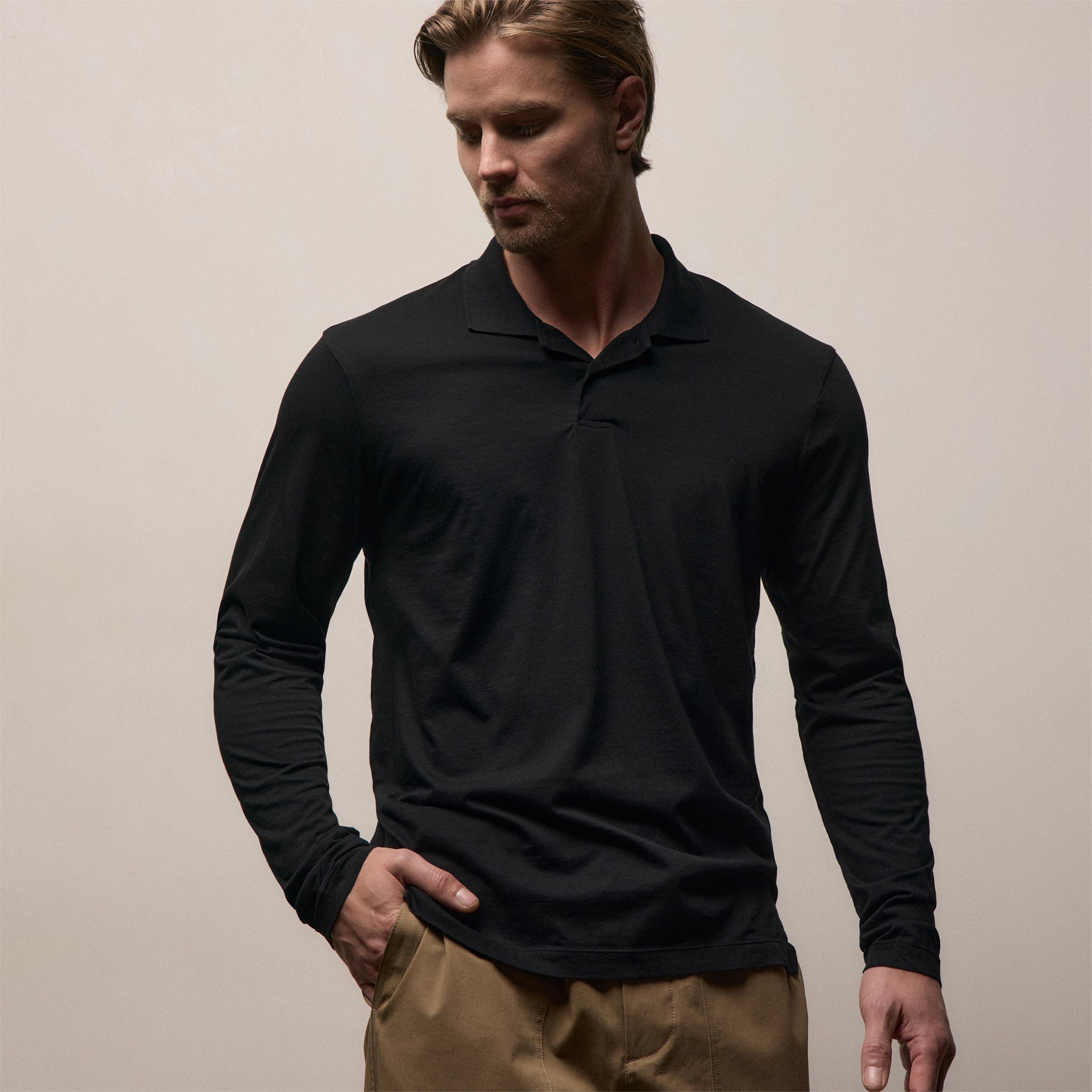 Luxe Lotus Jersey Long Sleeve Polo from James Perse - $250