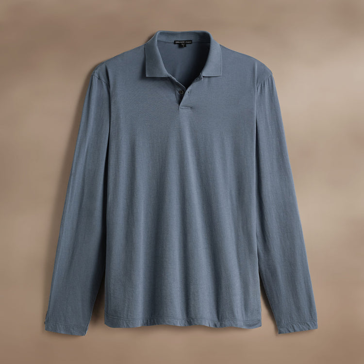 Luxe Lotus Jersey Long Sleeve Polo in Cascade | James Perse Los Angeles