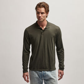 Luxe Lotus Jersey Long Sleeve Polo in Dark Olive | James Perse Los Angeles