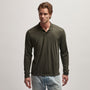 Luxe Lotus Jersey Long Sleeve Polo in Dark Olive | James Perse Los Angeles