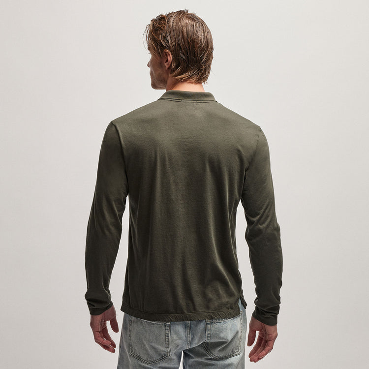 Luxe Lotus Jersey Long Sleeve Polo in Dark Olive | James Perse Los Angeles