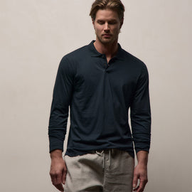 Luxe Lotus Jersey Long Sleeve Polo in French Navy | James Perse Los Angeles