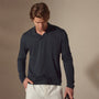 Luxe Lotus Jersey Long Sleeve Polo in French Navy | James Perese Los Angeles